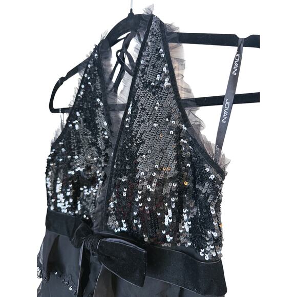 Jovani Sequin Beaded Tiered Halter Gown Dress 6 Black - Picture 5 of 8